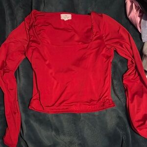 Women's Red Square Neck Long Sleeve Top - Unbranded